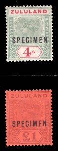 MOMEN: ZULULAND SG #27s-28s SPECIMEN 1894-6 MINT OG H LOT #67317*