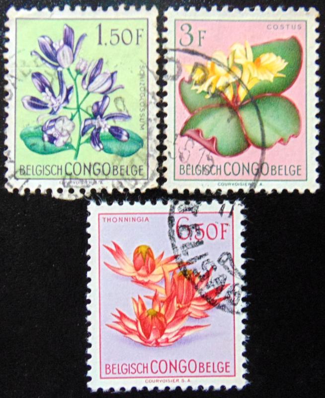 BELGIAN CONGO 1952 1.50F,3F,6.50F Flowers Used