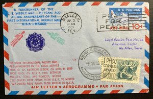 1959 McAllen USA Airmail cover To Reynosa Mexico Rocket Mail Flight 23 Year A