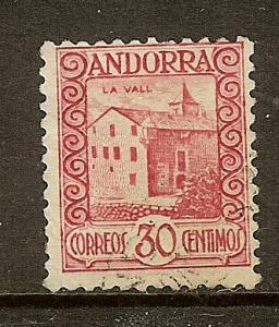 Andorra - Spanish Admin, Scott #31, 30c La Vall, Used