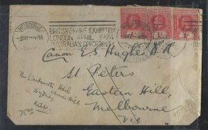 GILBERT & ELLICE ISLANDS COVER (P1912B)1923 KGV 1D STRIP OF 3 COVER TO AUSTRALIA 