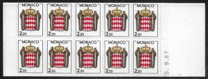 Monaco #1609a MNH Complete Unfolded Booklet - Coat of Arms