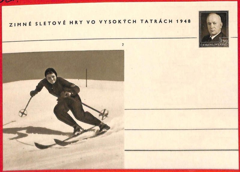 aa2515 - CZECHOSLOVAKIA - Postal Stationery Card - 1948 - SKIING-