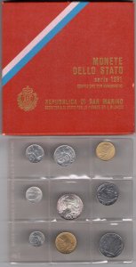 1981 Republic of San Marino, Divisional Coins, BU with 500 lire in silver