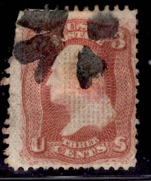 F Grill US Stamp #94 3c Red Washginton F Grill USED SCV $10