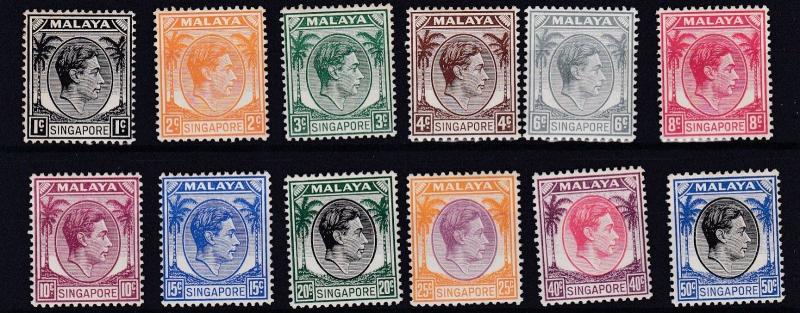 SINGAPORE  1948 - 52  S G 1 - 12  VARIOUS VALUES TO 50C VLMH & MNH 