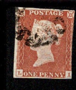 Great Britain #3 Penny Red Imperf Used Lettered LI USD18.00