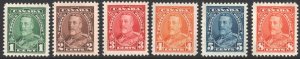 Canada SC#217-222 1¢-8¢ King George V Singles (1935) MNH