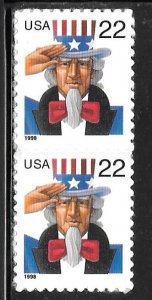 USA 3259b: 22c Uncle Sam, pair, mint, SA, VF