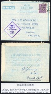Egypt Privilege Air Letter 14th Feb 1945 with Honour Cert on Rear Pannel