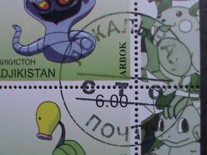 ​TAJIKISTAN -2000 LOVELY FAMOUS POKEMON FANCY POSTAL CANCEL CTO SHEET VF