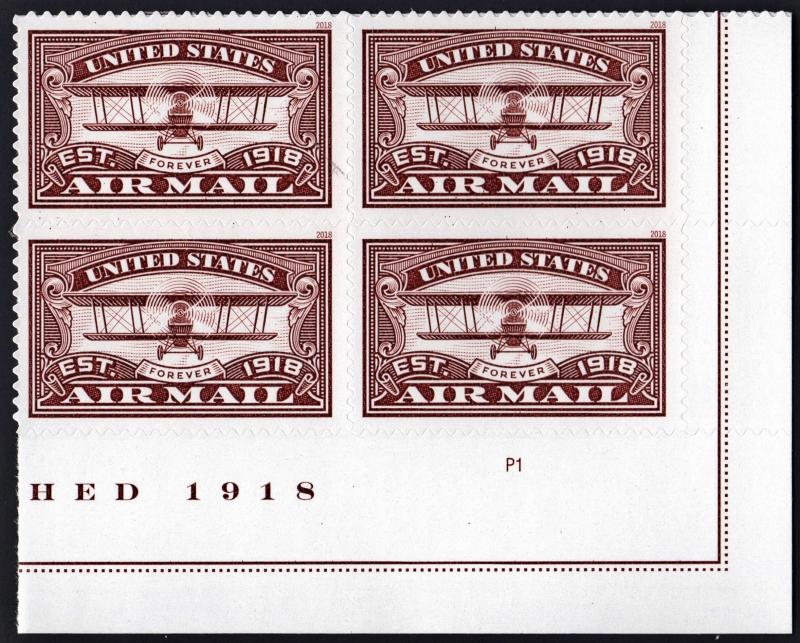 NEW ISSUE (50¢) United States Airmail (Red) Plate Block: LR #P1 (2018) SA