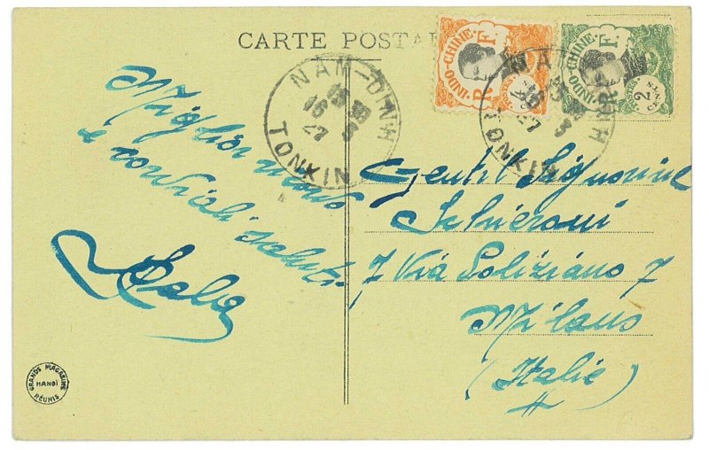 P2790 - FRENCH INDOCHINA UNUSUAL CANCELLATION NAM-DINH (TONKIN) 1927 TO MILANO-