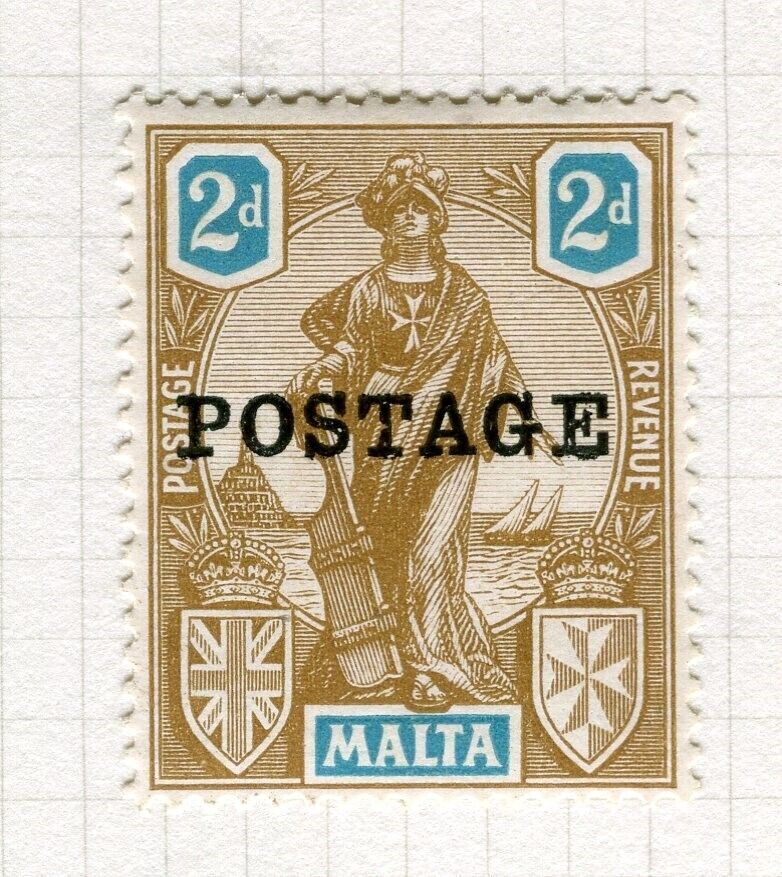 MALTA; 1926 early Pictorial ' POSTAGE ' Optd. issue fine Mint hinged 2d