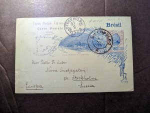 1896 Brazil Postcard Cover Sao Leopoloo to Stockholm Sweden