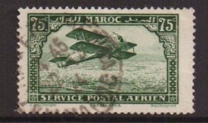 French Morocco   #C5   used  1922  biplane  75c  green