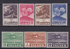 Iceland Scott 246-252,  1947 Volcanos, VF MLH.  Scott $40