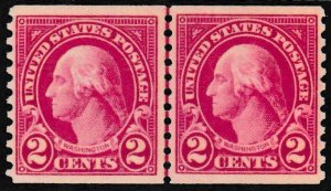 U.S. Scott # 599 LP, 2¢, 1923, PSE Cert., XF 90, M, OGnh, Coil Joint Line Pair