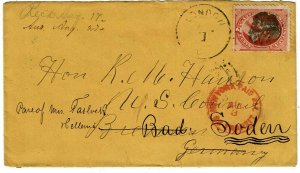 1872 London, OH cancel on cover to Germany, re-directed, 7c Banknote Scott 149