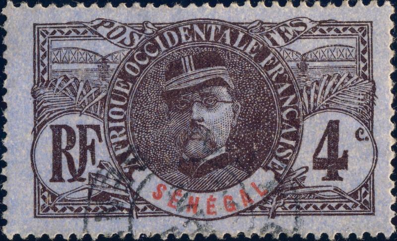 SENEGAL - 1906 - Yv.32 / Mi.32 4c brun & rouge sur azuré - Oblitéré TB