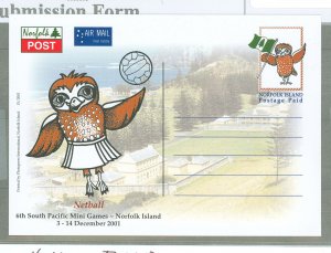 Norfolk Island  2001 Postal Stationery, Postage paid postal card, Netball commemorative