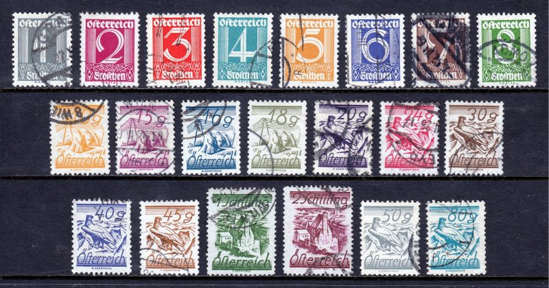 Austria - Scott #303-324 - Used - Remnant gum, pencil/rev. - SCV $21