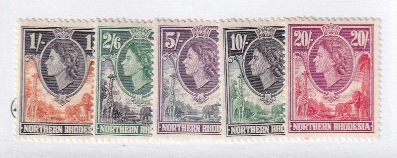 NORTHERN RHODESIA # 70-74 VF-MH QE11 ISSUES HIGH VALUES 1sh-20sh CAT VALUE $99 