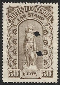 CANADA British Columbia 1893 50c Used Law Stamp Revenue, VD BCL-14