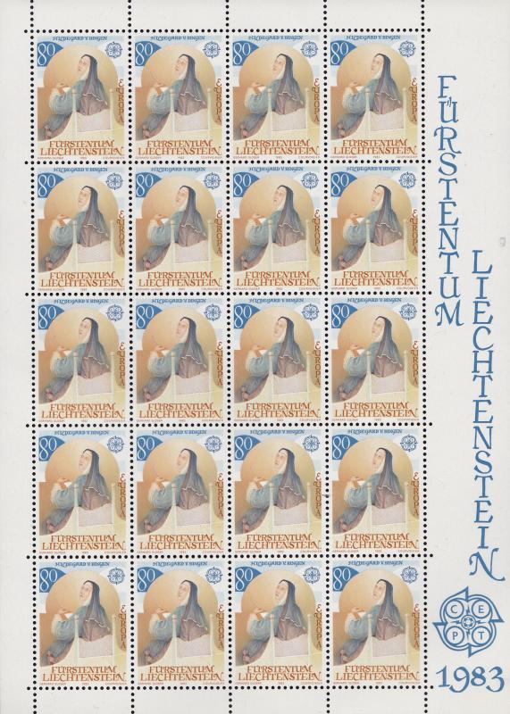 Liechtenstein 1983 EUROPA Sheets of 20. Ancient Benedictine Monks. Post Fresh NH