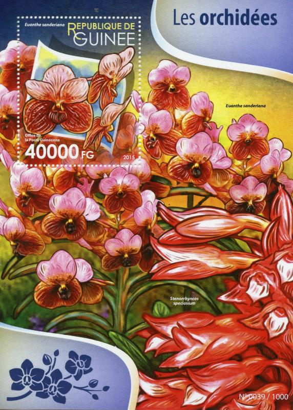 Guinea 2015 MNH Orchids 1v S/S Flowers Flora Nature Euanthe sanderiana