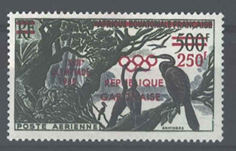 Thematic Birds: Gabon 1960 Olympic Games ovpt sg165 um