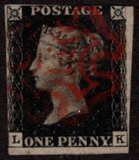 GBR SC #1 U (L,K) P5 1840 Queen Victoria w/red MC  CV $390.00