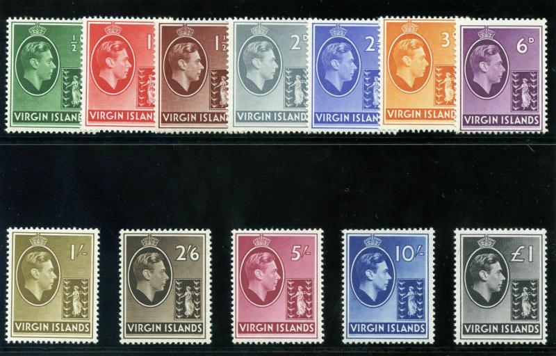 British Virgin Island 1938 KGVI set complete superb LMM. SG 110a-121. Sc 76-87.