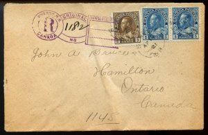 ?SURREY, N.B. Keyhole Registered h/s nice strike 1921 cover Canada