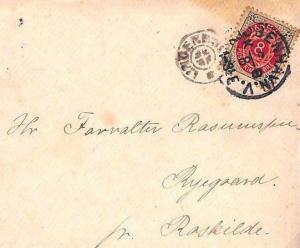 DENMARK Cover VILLAGE LOCAL DELIVERY POSTMARK *Ryegaard* 1891 Roskilde MS2616*