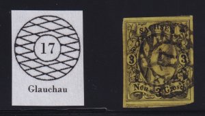 Germany (Saxony) Sc #12 (1855) 3ngr Johann I Used w/17 Glauchau Cancel