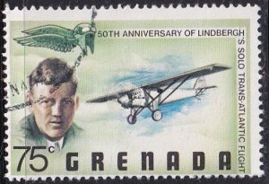 Grenada 838 (used cto) 75c aviation: Lindbergh: Spirit of St Louis(1978)