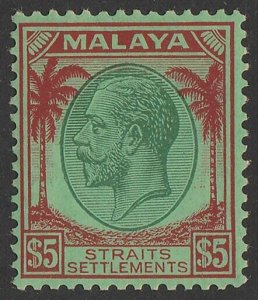 STRAITS SETTLEMENTS 1936 KGV Palm Trees $5 green & red on emerald. MNH **.