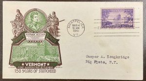 903 1st Staehle/Fleetwood cachet 150th Anniversary Vermont Statehood FDC 1941