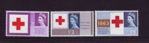 Great Britain Sc 398-400 1963 Red Cross stamp set mint NH