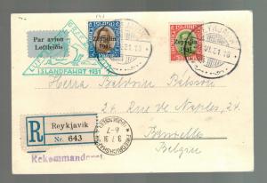 1931 Iceland Graf Zeppelin Postcard Cover to Belgium LZ 127  # C9 & C10