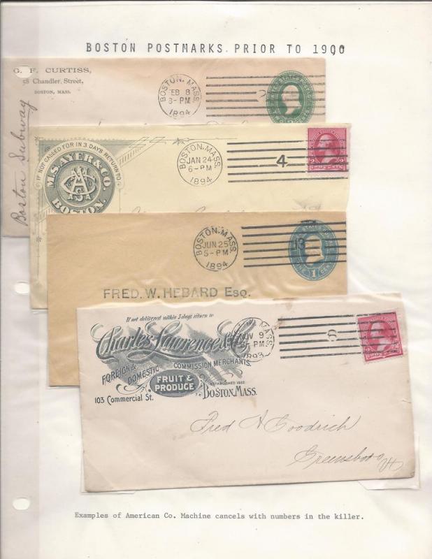 Boston Mass, Six Envs w/American Machine 1890//94 Cnls, M...