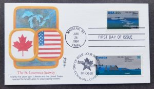 *FREE SHIP USA US Canada Joint Issue St. Lawrence Seaway 1984 (FDC) *dual PMK