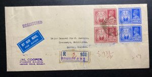 1946 Bombay India Registered Airmail Cover To Surrey England