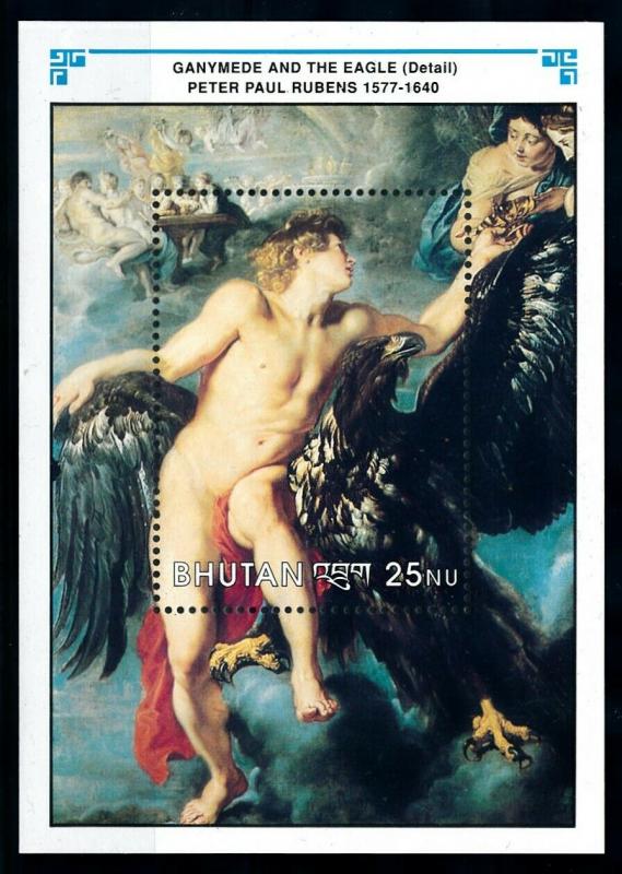 [100184] Bhutan 1991 Art Painting Rubens Ganymede and the Eagle Sheet MNH