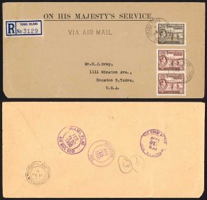 Turks and Caicos 1950 OHMS Registered Cover