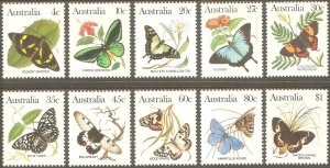 Australia Scott #872-80  Set of 10 Butterflies  Mint NH OG VF