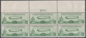 #C18 VF-XF OG NH W/ GUM SKIPS & CREASE PLATE # 21171 BLOCK OF 6 CV $725 HV7271