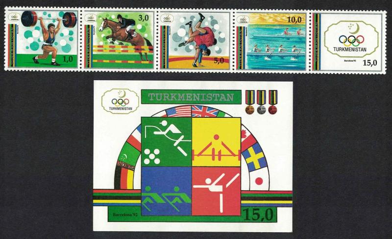 Turkmenistan Olympic Games Barcelona strip of 4v+MS SG#16-MS21 SC#22-23