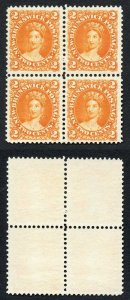 New Brunswick SG12 2c Deep Orange Mint (no gum) Block Cat 192 pounds